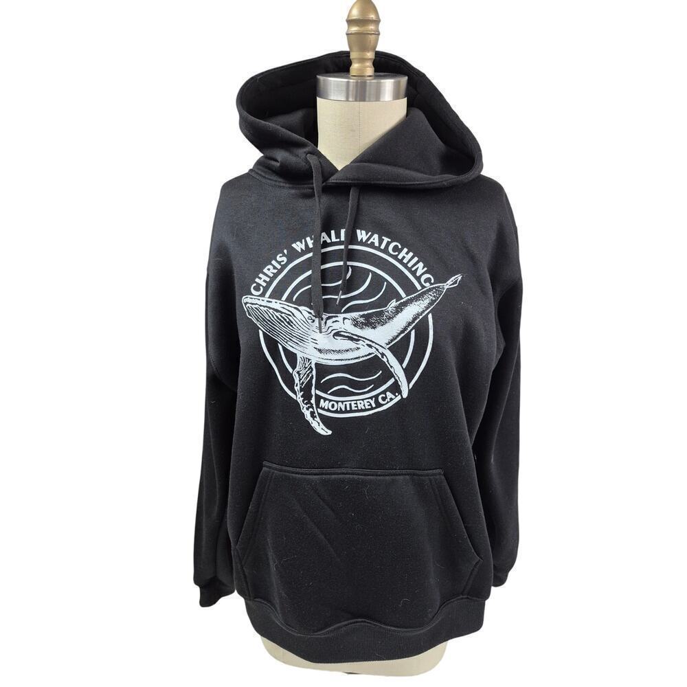 Hill Heavyweight Poly/Cotton Hoodie Black Whale Watching Monterey Ca Sz XL